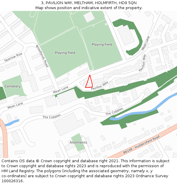 3, PAVILION WAY, MELTHAM, HOLMFIRTH, HD9 5QN: Location map and indicative extent of plot