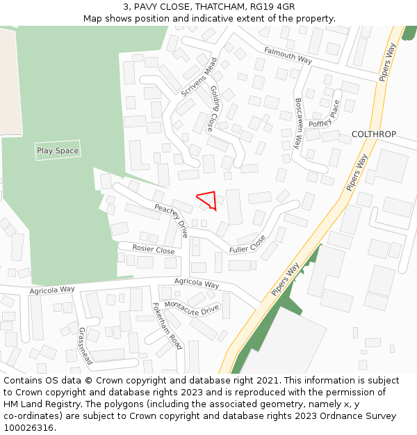 3, PAVY CLOSE, THATCHAM, RG19 4GR: Location map and indicative extent of plot