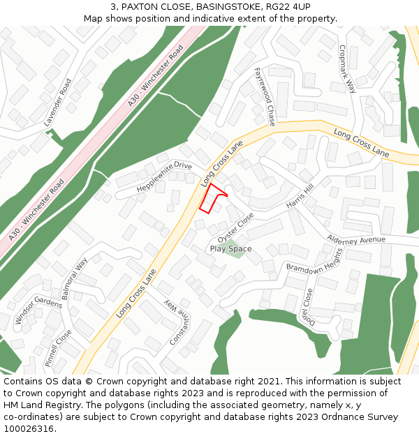 3, PAXTON CLOSE, BASINGSTOKE, RG22 4UP: Location map and indicative extent of plot