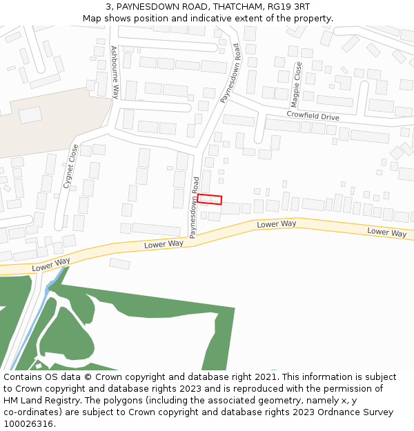 3, PAYNESDOWN ROAD, THATCHAM, RG19 3RT: Location map and indicative extent of plot