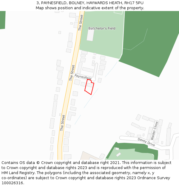 3, PAYNESFIELD, BOLNEY, HAYWARDS HEATH, RH17 5PU: Location map and indicative extent of plot