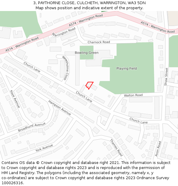 3, PAYTHORNE CLOSE, CULCHETH, WARRINGTON, WA3 5DN: Location map and indicative extent of plot