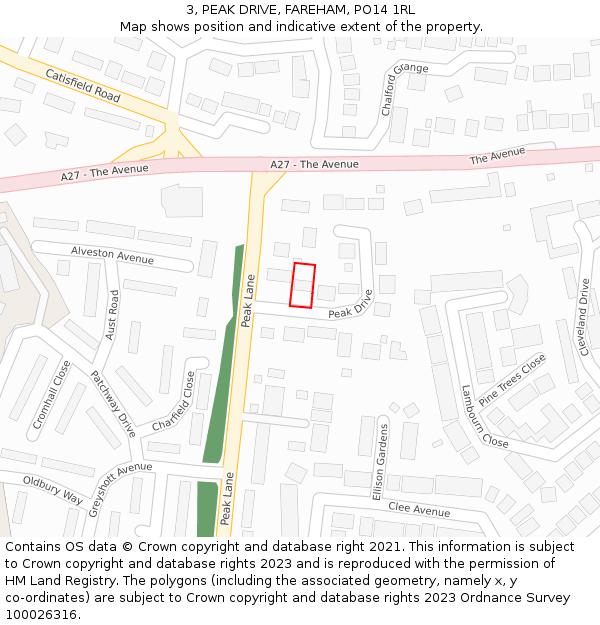 3, PEAK DRIVE, FAREHAM, PO14 1RL: Location map and indicative extent of plot