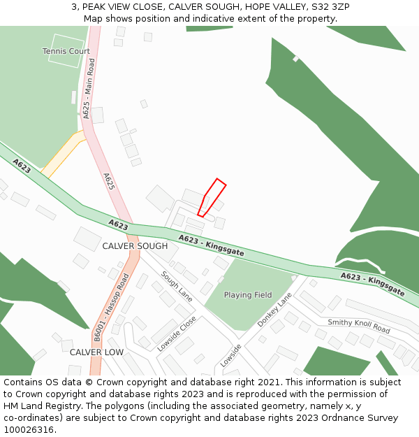 3, PEAK VIEW CLOSE, CALVER SOUGH, HOPE VALLEY, S32 3ZP: Location map and indicative extent of plot