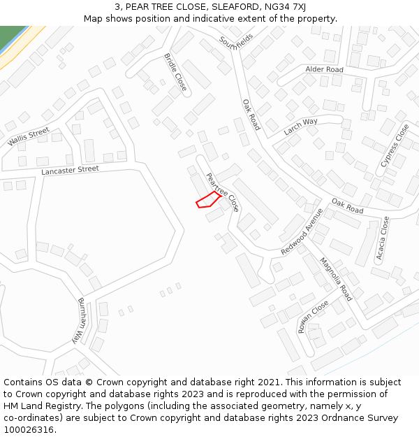 3, PEAR TREE CLOSE, SLEAFORD, NG34 7XJ: Location map and indicative extent of plot