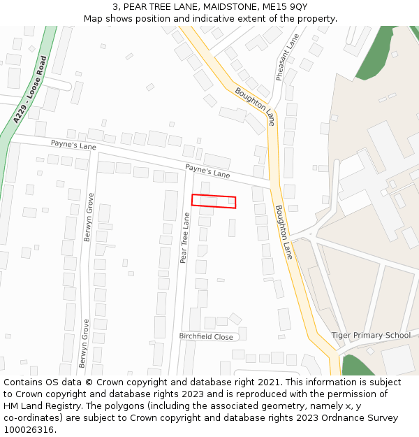3, PEAR TREE LANE, MAIDSTONE, ME15 9QY: Location map and indicative extent of plot