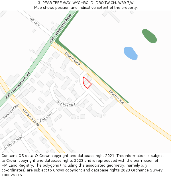 3, PEAR TREE WAY, WYCHBOLD, DROITWICH, WR9 7JW: Location map and indicative extent of plot
