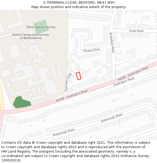 3, PEARMAIN CLOSE, BEDFORD, MK41 9NH: Location map and indicative extent of plot