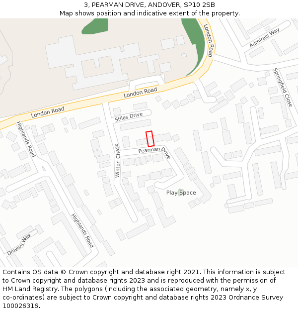 3, PEARMAN DRIVE, ANDOVER, SP10 2SB: Location map and indicative extent of plot