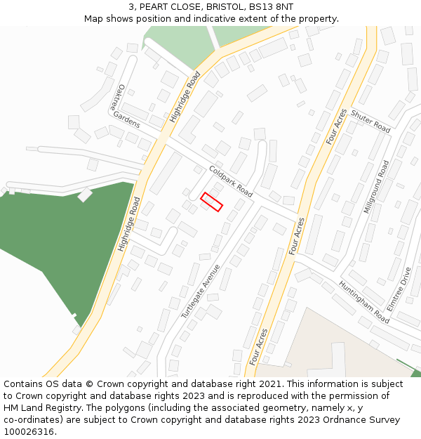 3, PEART CLOSE, BRISTOL, BS13 8NT: Location map and indicative extent of plot