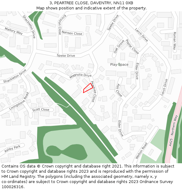 3, PEARTREE CLOSE, DAVENTRY, NN11 0XB: Location map and indicative extent of plot