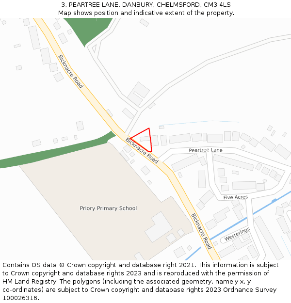 3, PEARTREE LANE, DANBURY, CHELMSFORD, CM3 4LS: Location map and indicative extent of plot