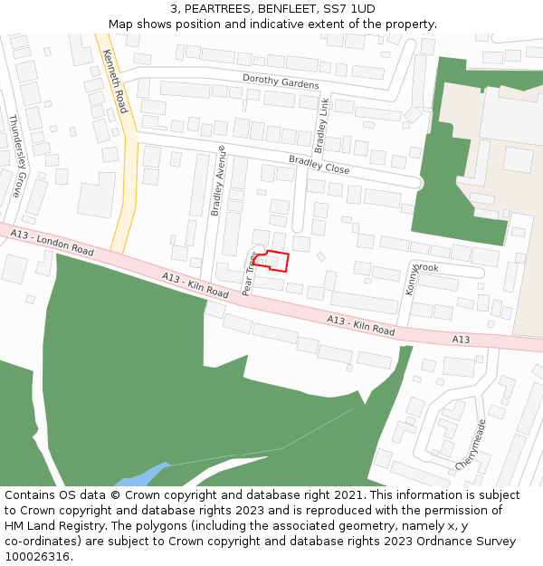 3, PEARTREES, BENFLEET, SS7 1UD: Location map and indicative extent of plot