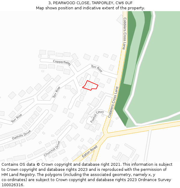 3, PEARWOOD CLOSE, TARPORLEY, CW6 0UF: Location map and indicative extent of plot