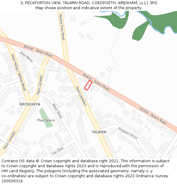 3, PECKFORTON VIEW, TALWRN ROAD, COEDPOETH, WREXHAM, LL11 3PG: Location map and indicative extent of plot