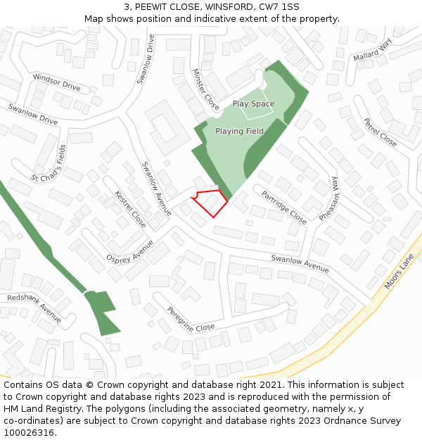 3, PEEWIT CLOSE, WINSFORD, CW7 1SS: Location map and indicative extent of plot