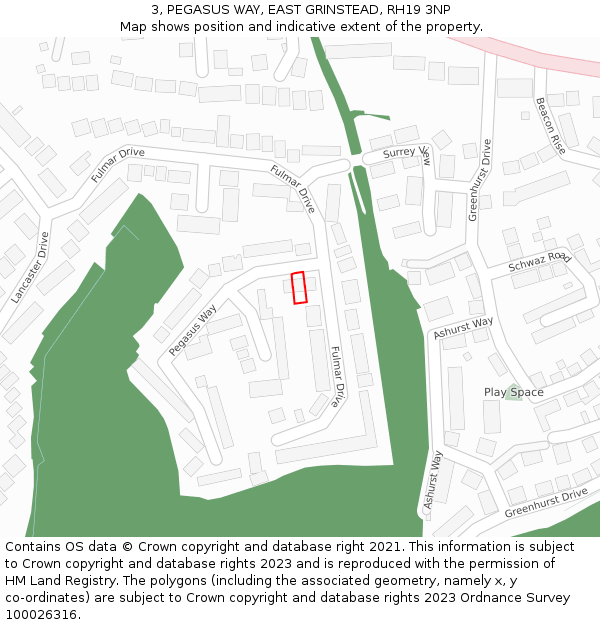 3, PEGASUS WAY, EAST GRINSTEAD, RH19 3NP: Location map and indicative extent of plot