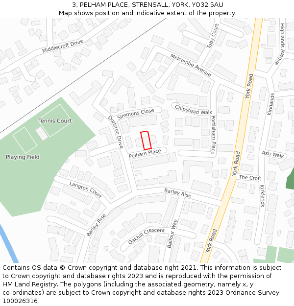 3, PELHAM PLACE, STRENSALL, YORK, YO32 5AU: Location map and indicative extent of plot