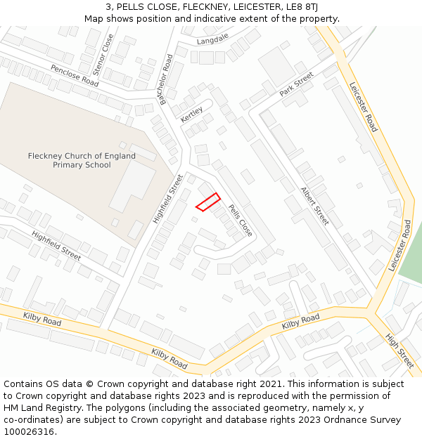 3, PELLS CLOSE, FLECKNEY, LEICESTER, LE8 8TJ: Location map and indicative extent of plot