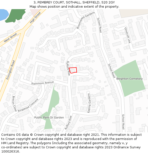 3, PEMBREY COURT, SOTHALL, SHEFFIELD, S20 2GY: Location map and indicative extent of plot