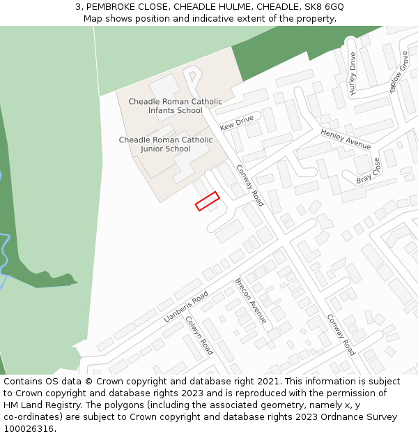 3, PEMBROKE CLOSE, CHEADLE HULME, CHEADLE, SK8 6GQ: Location map and indicative extent of plot