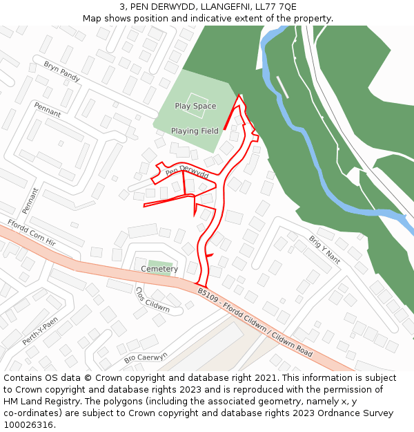 3, PEN DERWYDD, LLANGEFNI, LL77 7QE: Location map and indicative extent of plot