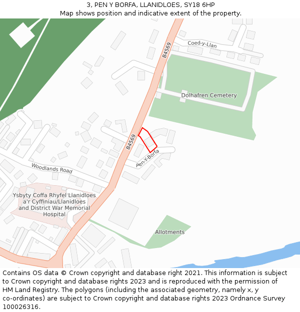 3, PEN Y BORFA, LLANIDLOES, SY18 6HP: Location map and indicative extent of plot