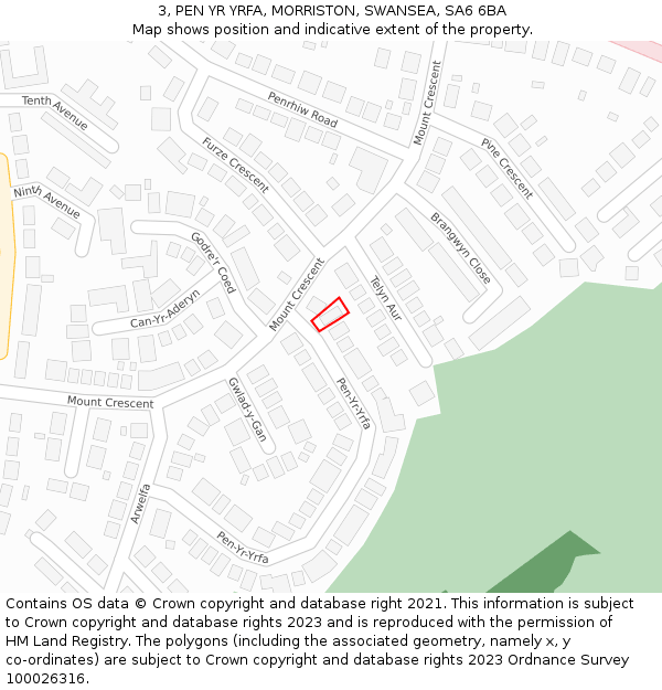 3, PEN YR YRFA, MORRISTON, SWANSEA, SA6 6BA: Location map and indicative extent of plot