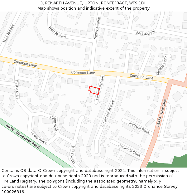 3, PENARTH AVENUE, UPTON, PONTEFRACT, WF9 1DH: Location map and indicative extent of plot