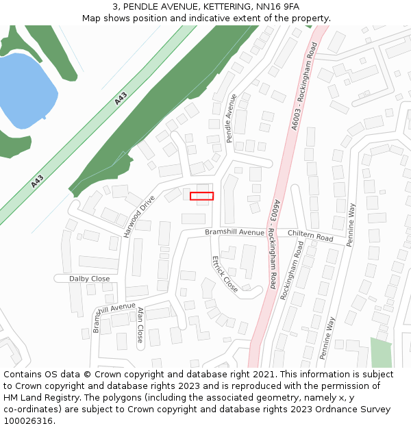 3, PENDLE AVENUE, KETTERING, NN16 9FA: Location map and indicative extent of plot