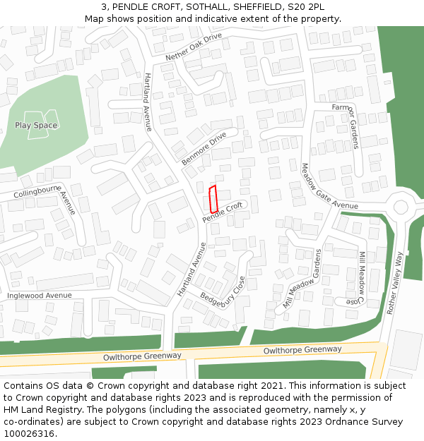 3, PENDLE CROFT, SOTHALL, SHEFFIELD, S20 2PL: Location map and indicative extent of plot