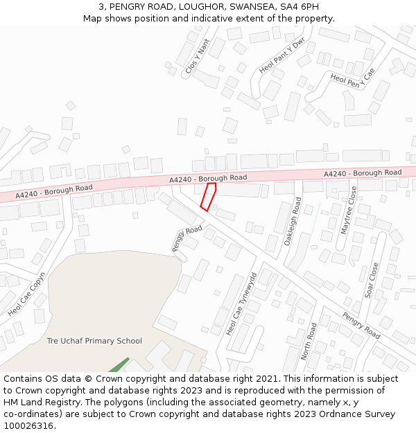 3, PENGRY ROAD, LOUGHOR, SWANSEA, SA4 6PH: Location map and indicative extent of plot