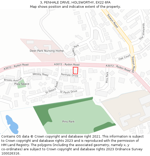 3, PENHALE DRIVE, HOLSWORTHY, EX22 6FA: Location map and indicative extent of plot