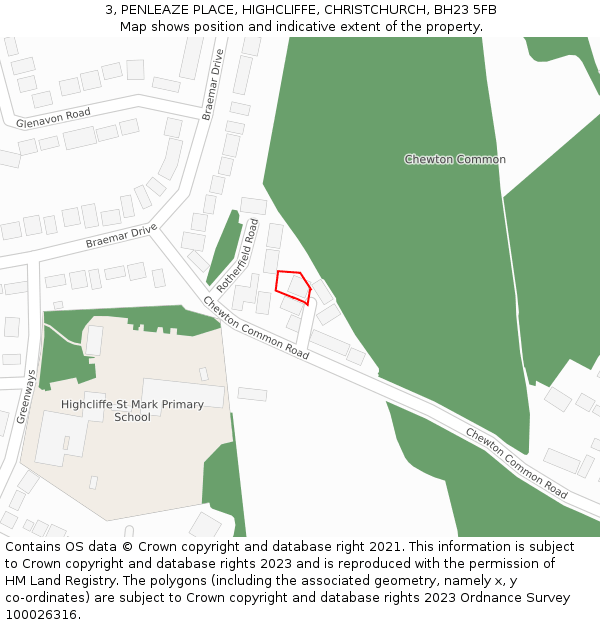 3, PENLEAZE PLACE, HIGHCLIFFE, CHRISTCHURCH, BH23 5FB: Location map and indicative extent of plot