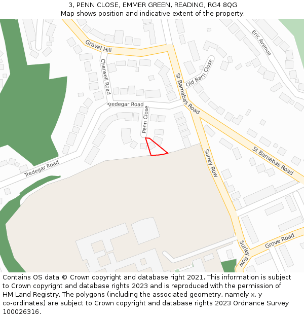 3, PENN CLOSE, EMMER GREEN, READING, RG4 8QG: Location map and indicative extent of plot