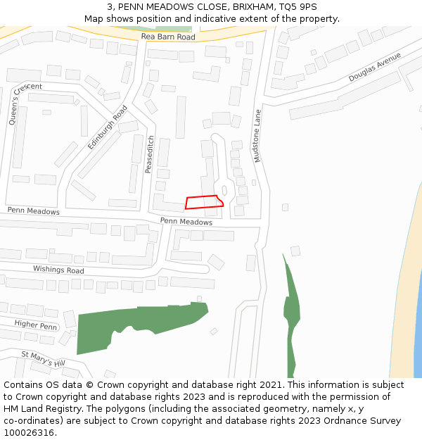 3, PENN MEADOWS CLOSE, BRIXHAM, TQ5 9PS: Location map and indicative extent of plot