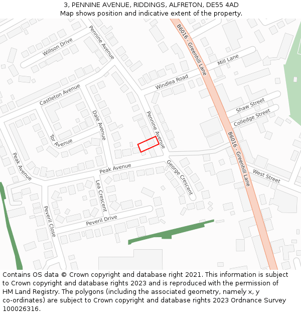 3, PENNINE AVENUE, RIDDINGS, ALFRETON, DE55 4AD: Location map and indicative extent of plot