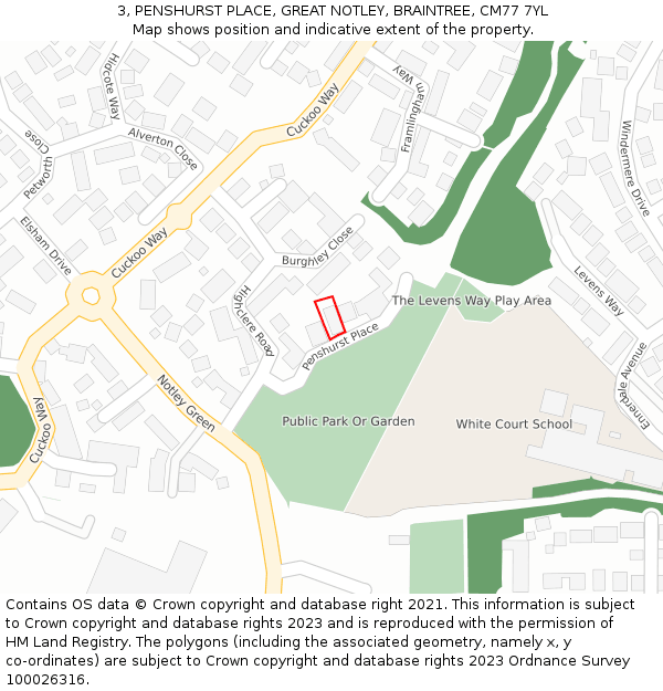 3, PENSHURST PLACE, GREAT NOTLEY, BRAINTREE, CM77 7YL: Location map and indicative extent of plot