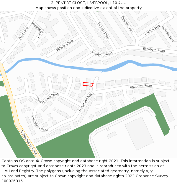 3, PENTIRE CLOSE, LIVERPOOL, L10 4UU: Location map and indicative extent of plot