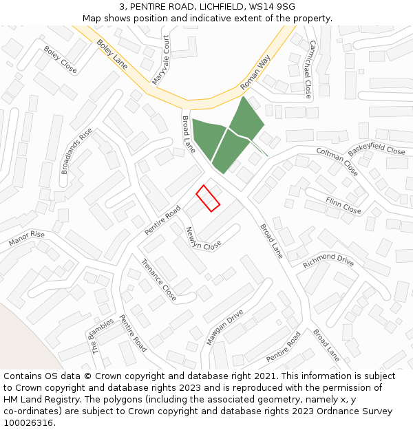 3, PENTIRE ROAD, LICHFIELD, WS14 9SG: Location map and indicative extent of plot