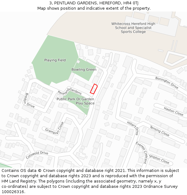 3, PENTLAND GARDENS, HEREFORD, HR4 0TJ: Location map and indicative extent of plot