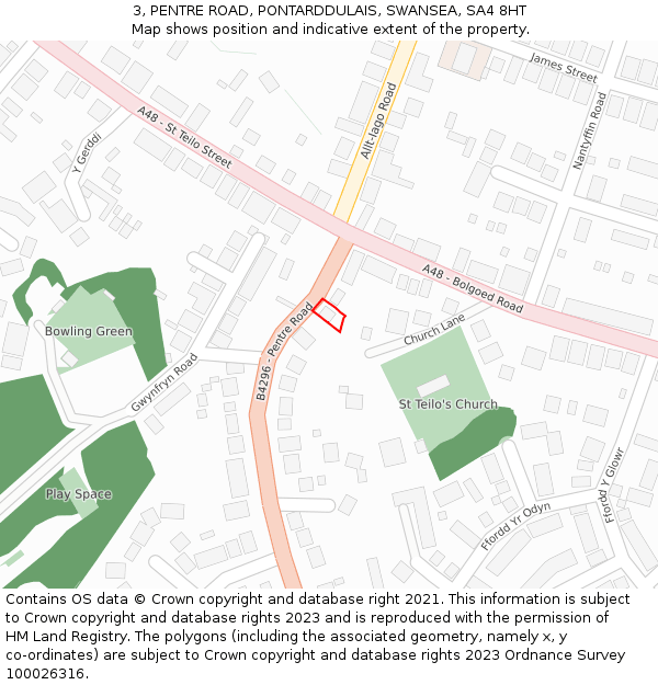 3, PENTRE ROAD, PONTARDDULAIS, SWANSEA, SA4 8HT: Location map and indicative extent of plot