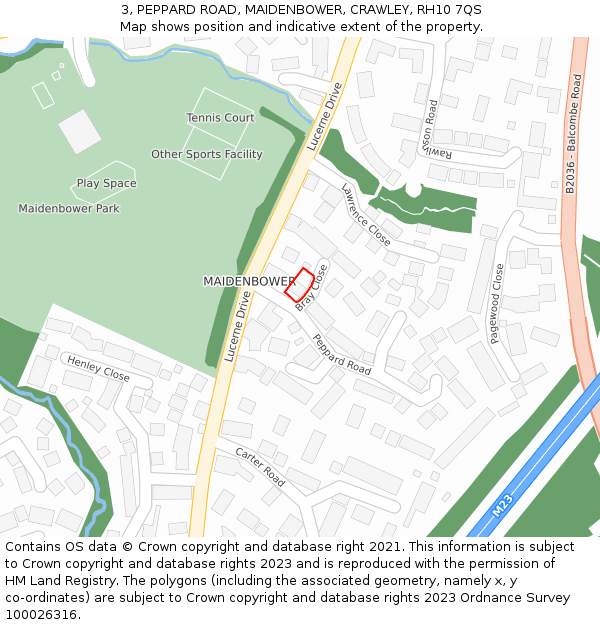 3, PEPPARD ROAD, MAIDENBOWER, CRAWLEY, RH10 7QS: Location map and indicative extent of plot