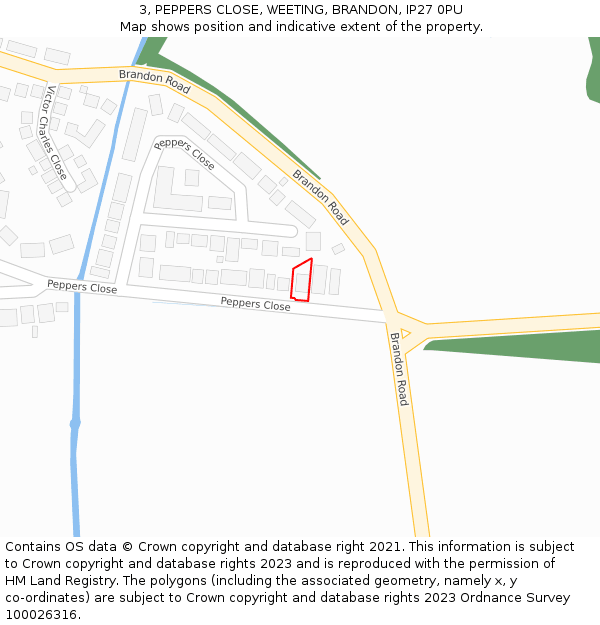 3, PEPPERS CLOSE, WEETING, BRANDON, IP27 0PU: Location map and indicative extent of plot