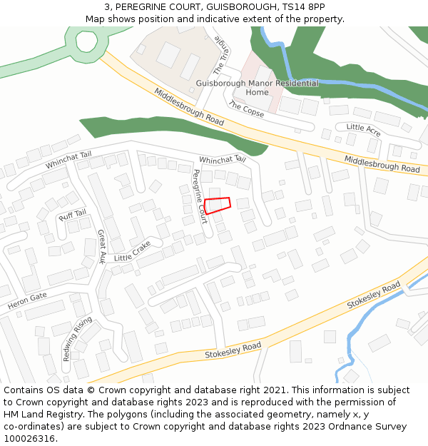 3, PEREGRINE COURT, GUISBOROUGH, TS14 8PP: Location map and indicative extent of plot