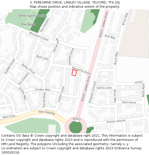 3, PEREGRINE DRIVE, LAWLEY VILLAGE, TELFORD, TF4 2SJ: Location map and indicative extent of plot