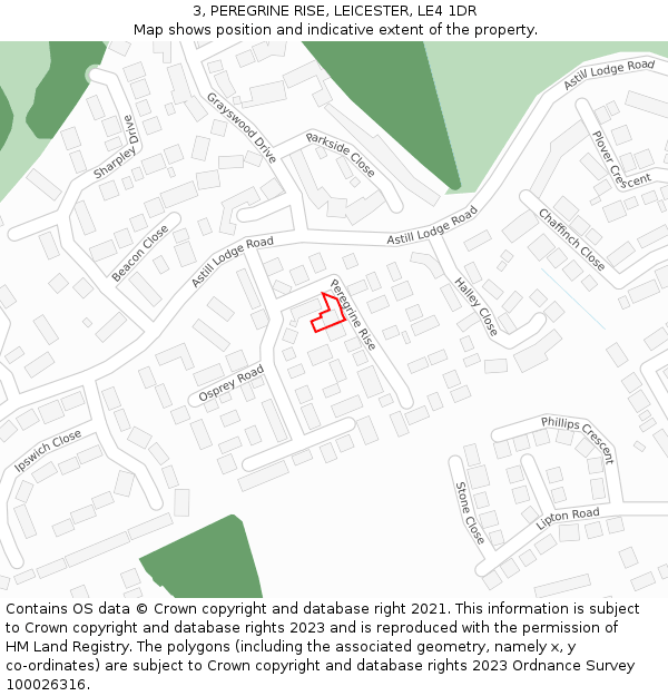 3, PEREGRINE RISE, LEICESTER, LE4 1DR: Location map and indicative extent of plot