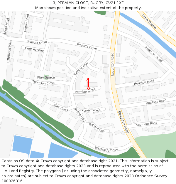 3, PERMIAN CLOSE, RUGBY, CV21 1XE: Location map and indicative extent of plot