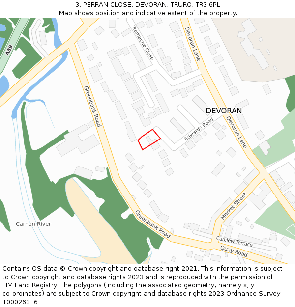 3, PERRAN CLOSE, DEVORAN, TRURO, TR3 6PL: Location map and indicative extent of plot