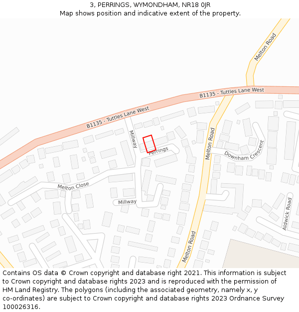 3, PERRINGS, WYMONDHAM, NR18 0JR: Location map and indicative extent of plot